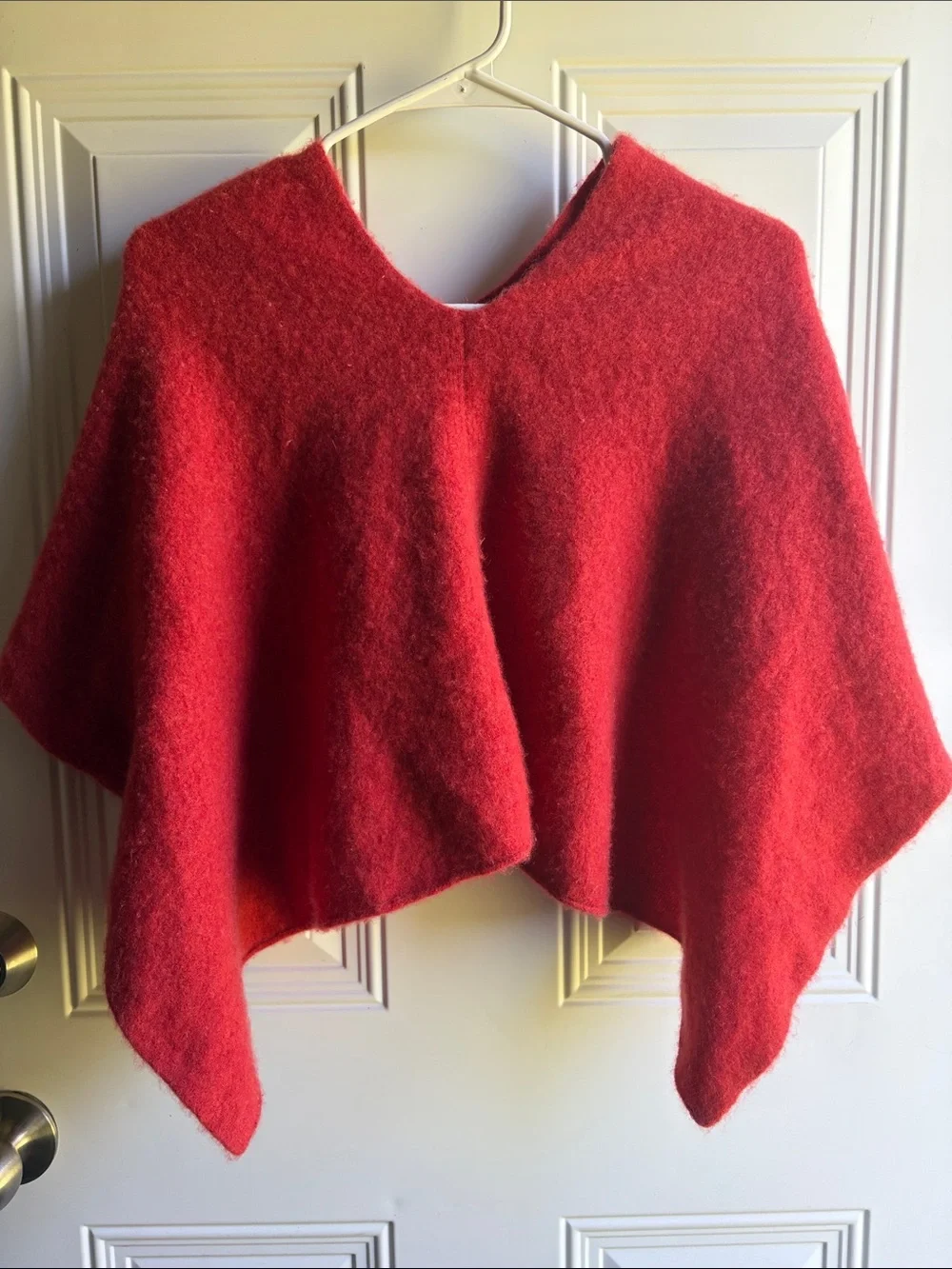 Red Wool Blend Shawl Wrap - Cozy Layering Poncho
